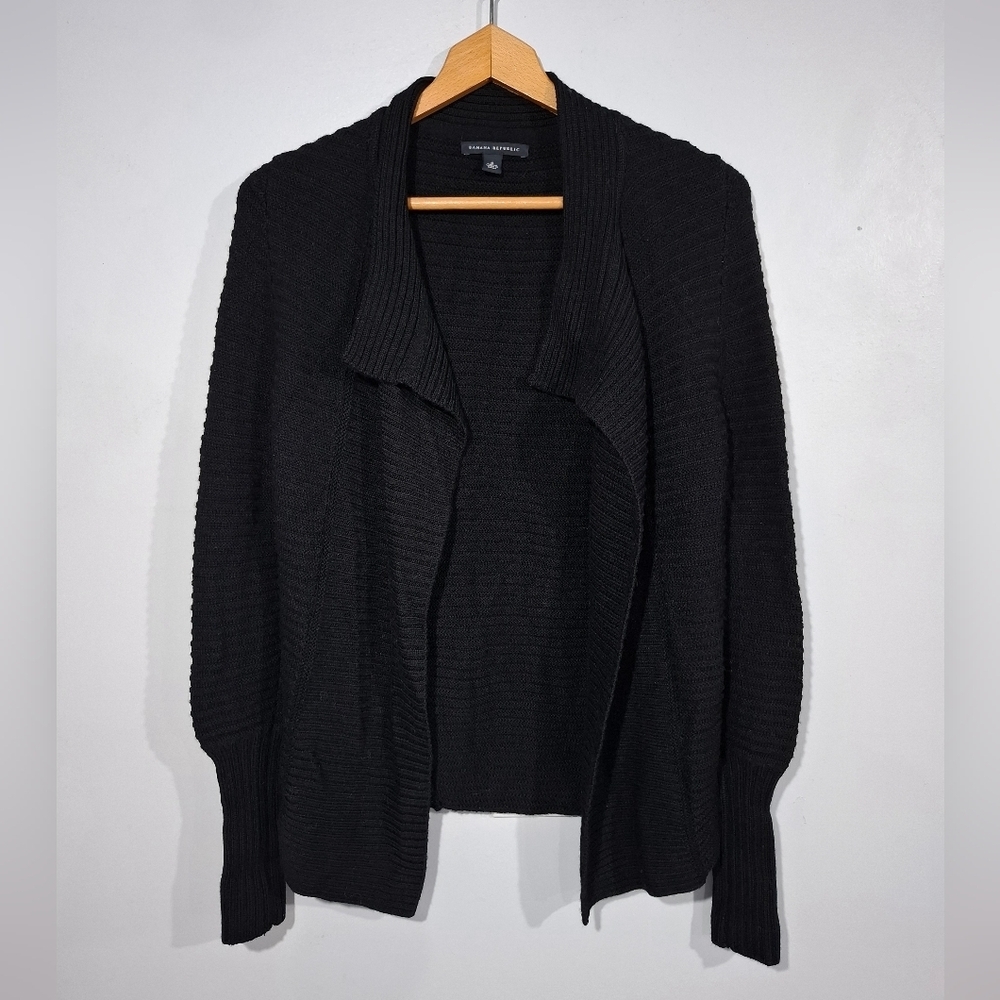 Banana Republic 100% Wool Size S Black Open Front Women Cardigan Sweater Ribbed